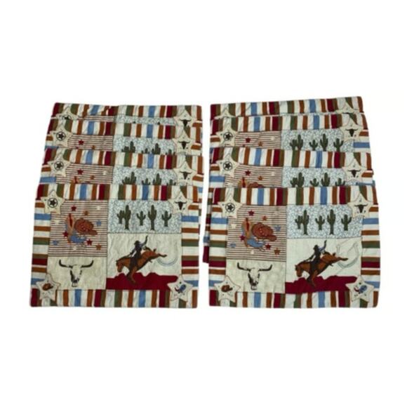 Home Studio Quilted Placemats Western Theme Cowboy Set of 8 Cactus Rodeo - Picture 8 of 8